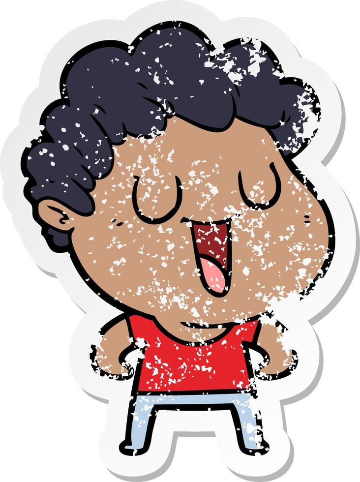 distressed sticker of a laughing cartoon man vector