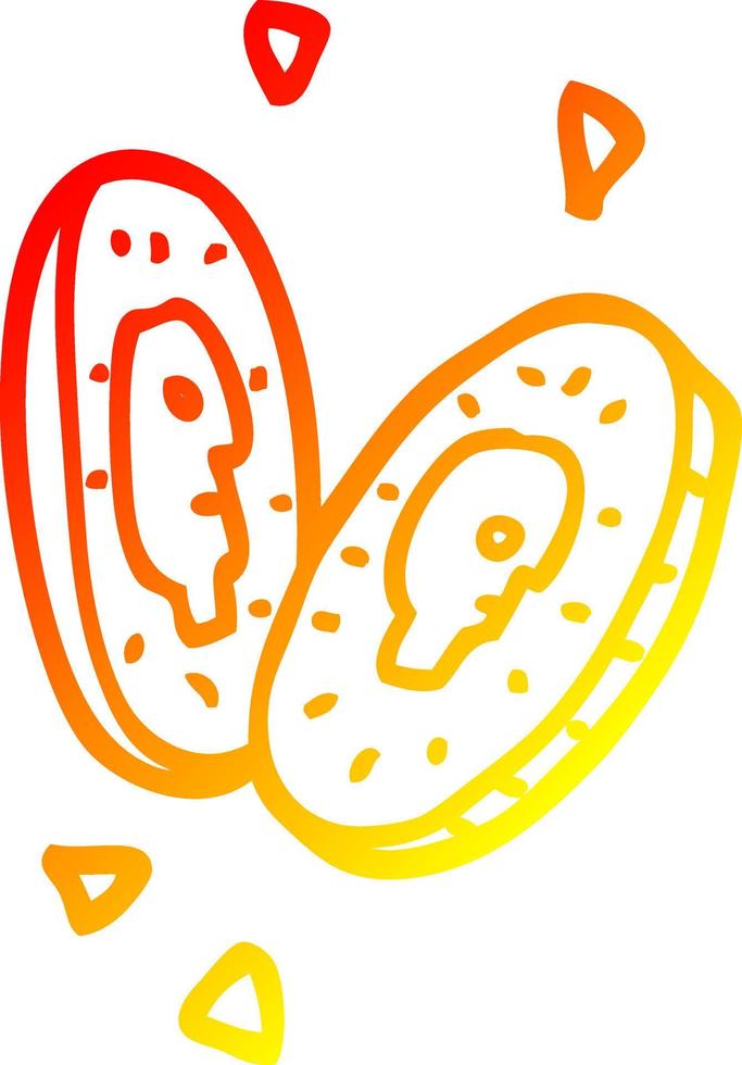 warm gradient line drawing cartoon gold coins vector