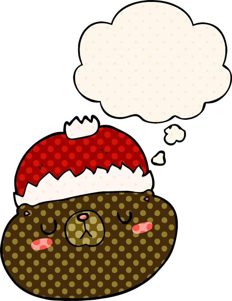 cartoon christmas bear and thought bubble in comic book style vector