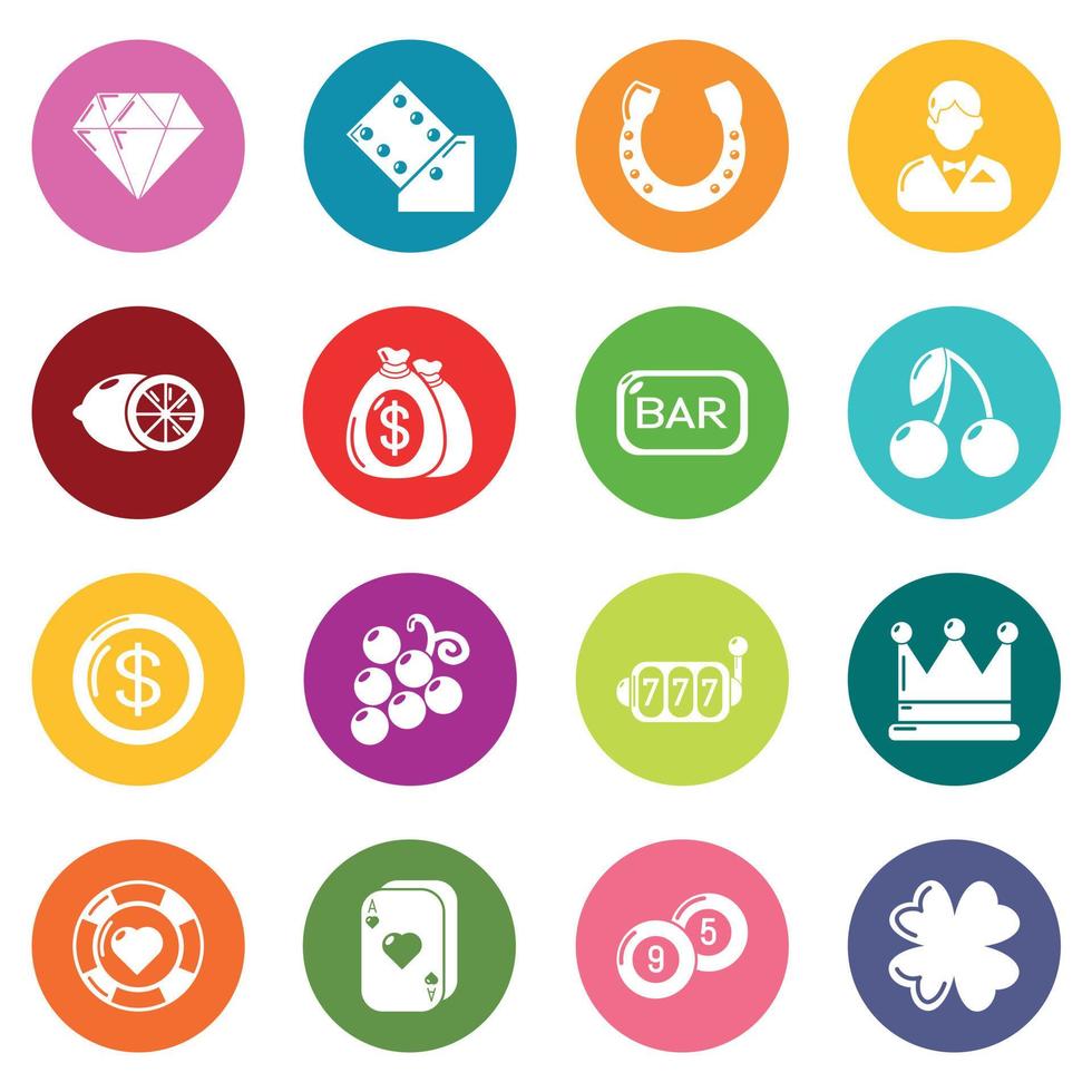 Casino icons set colorful circles vector