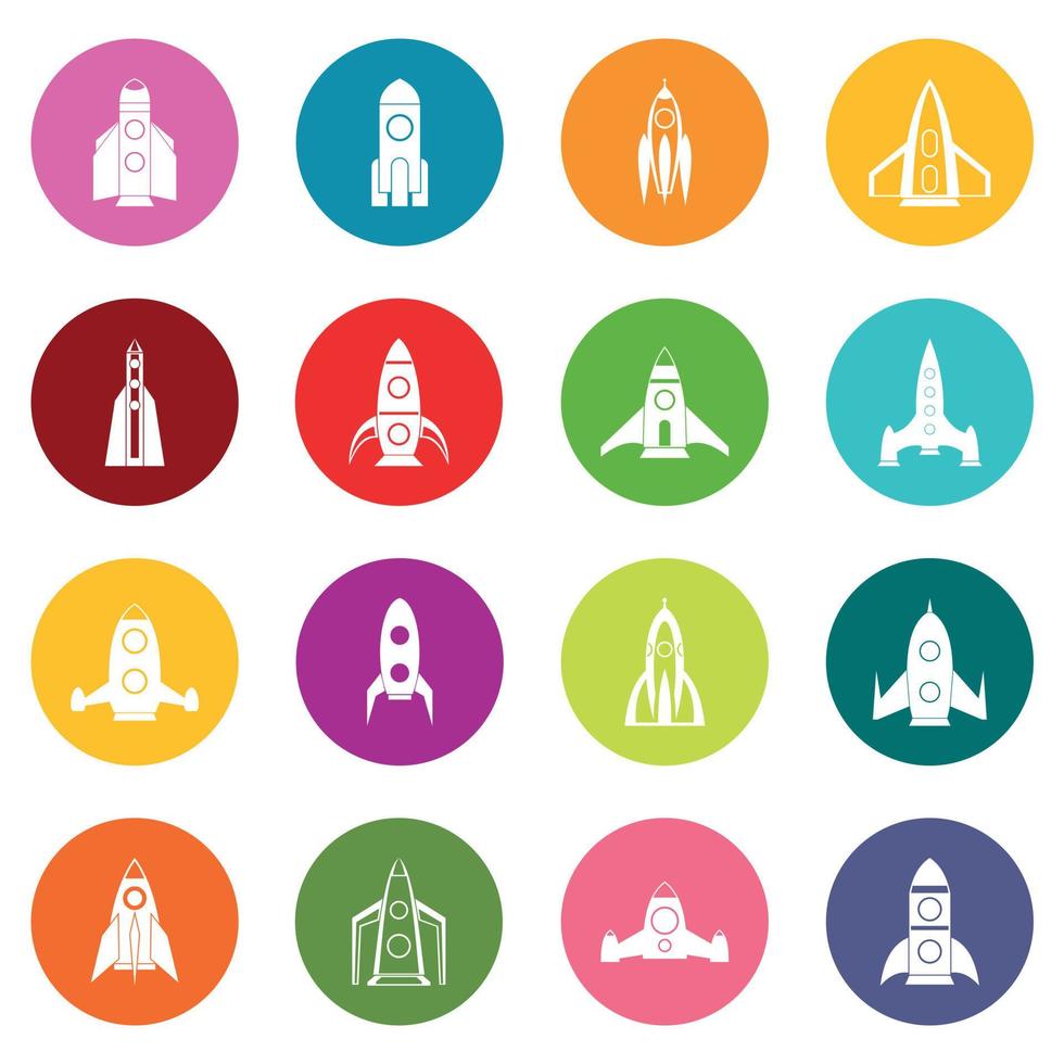 conjunto de iconos de cohetes muchos colores vector