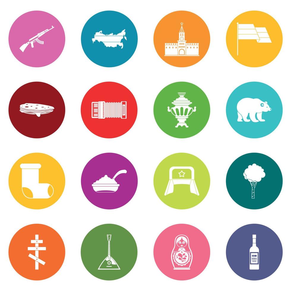 Russia icons many colors set vector