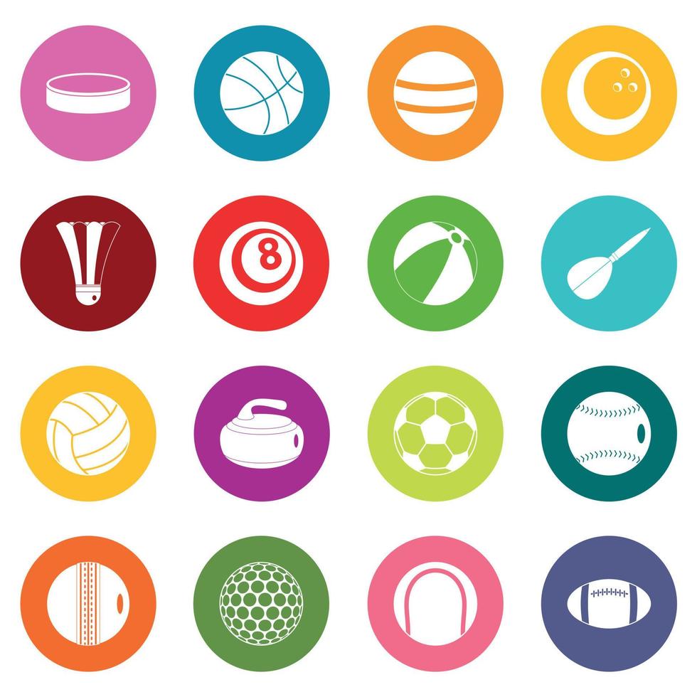 Sport balls icons many colors set vector