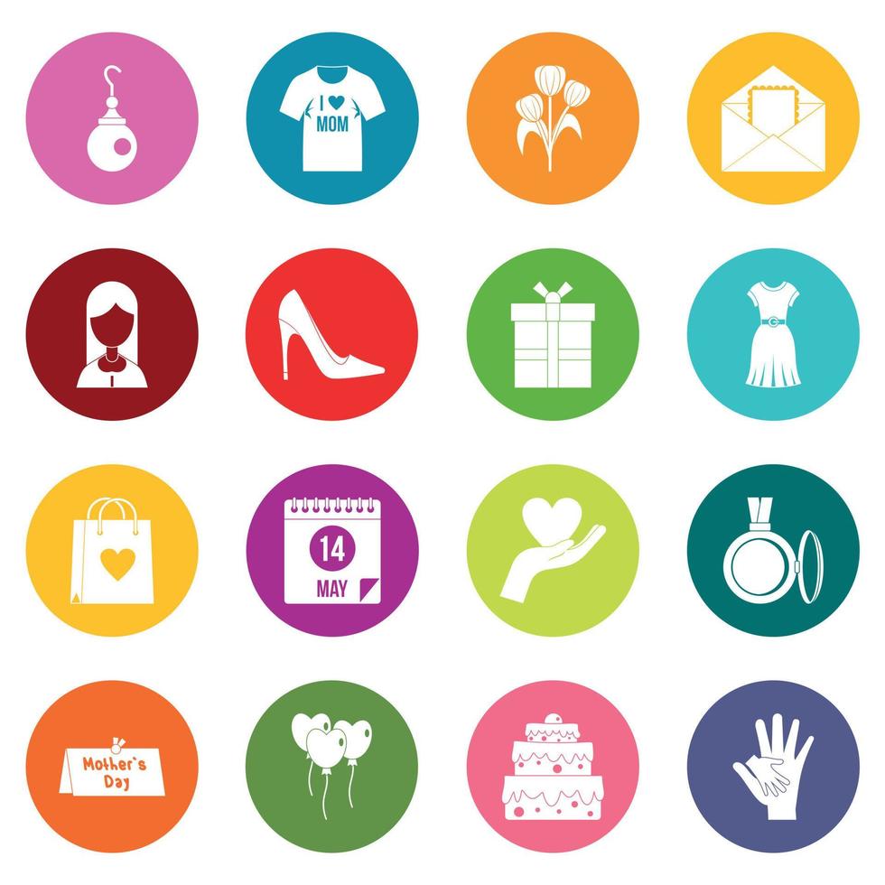 Mothers day icons many colors set vector