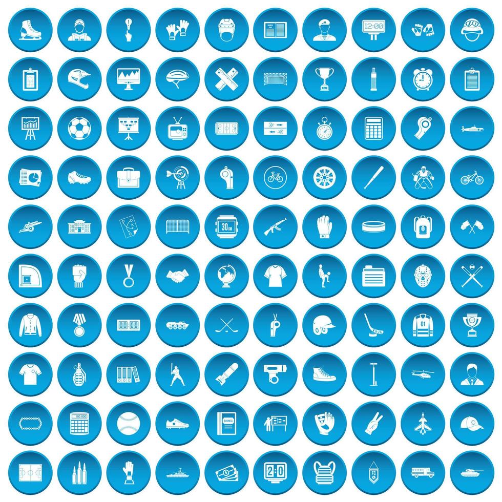 100 iconos de equipo masculino conjunto azul vector