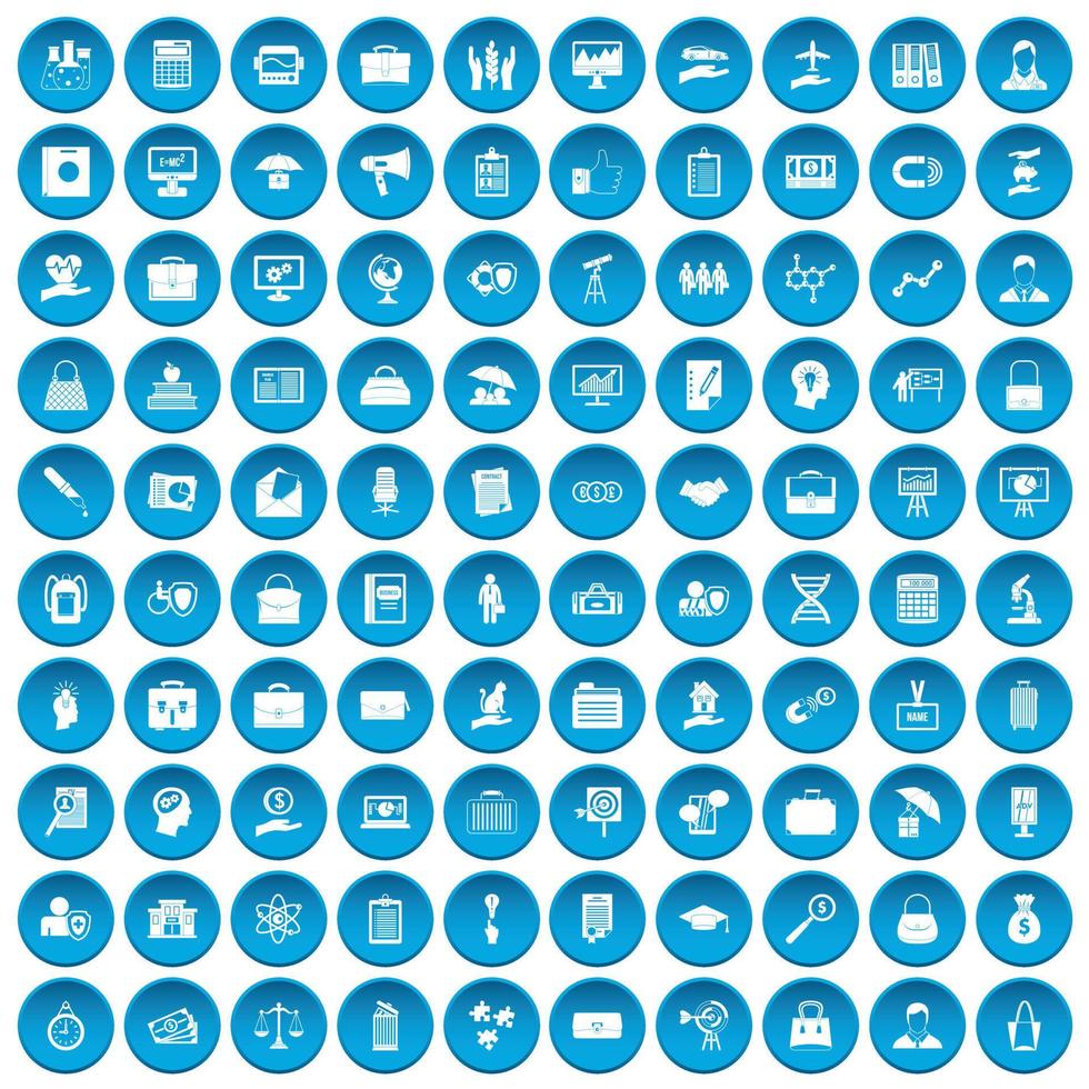 100 iconos de cartera conjunto azul vector