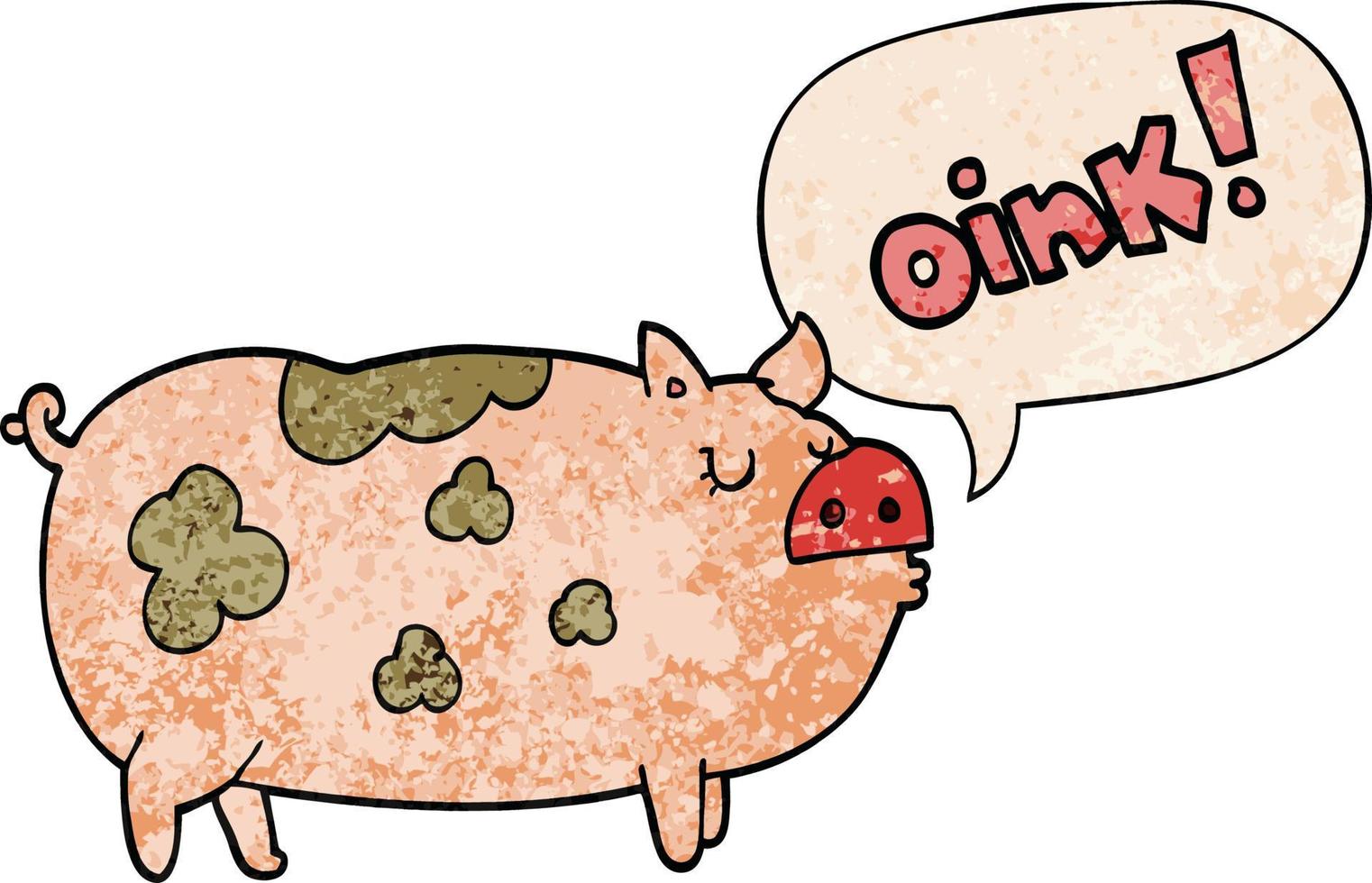 cartoon oinking pig and speech bubble in retro texture style vector