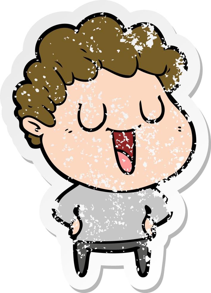 distressed sticker of a laughing cartoon man vector