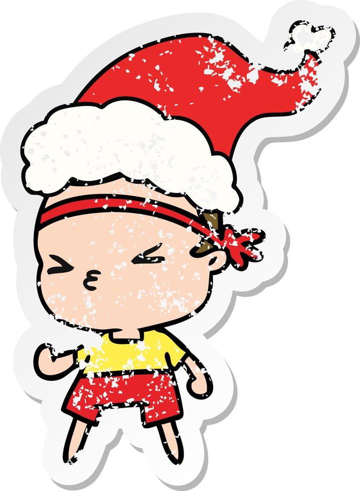 christmas distressed sticker cartoon of kawaii boy vector