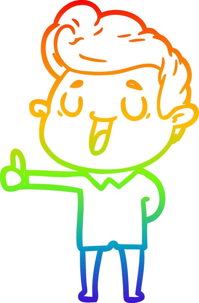 rainbow gradient line drawing happy cartoon man vector