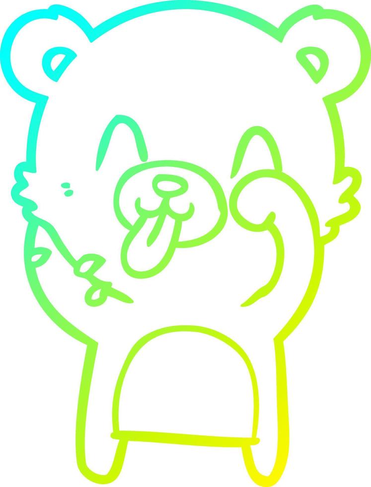 cold gradient line drawing rude cartoon polar bear sticking out tongue vector