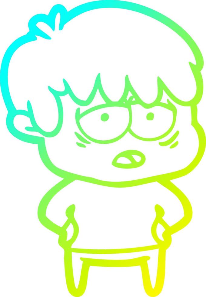 cold gradient line drawing cartoon exhausted boy vector