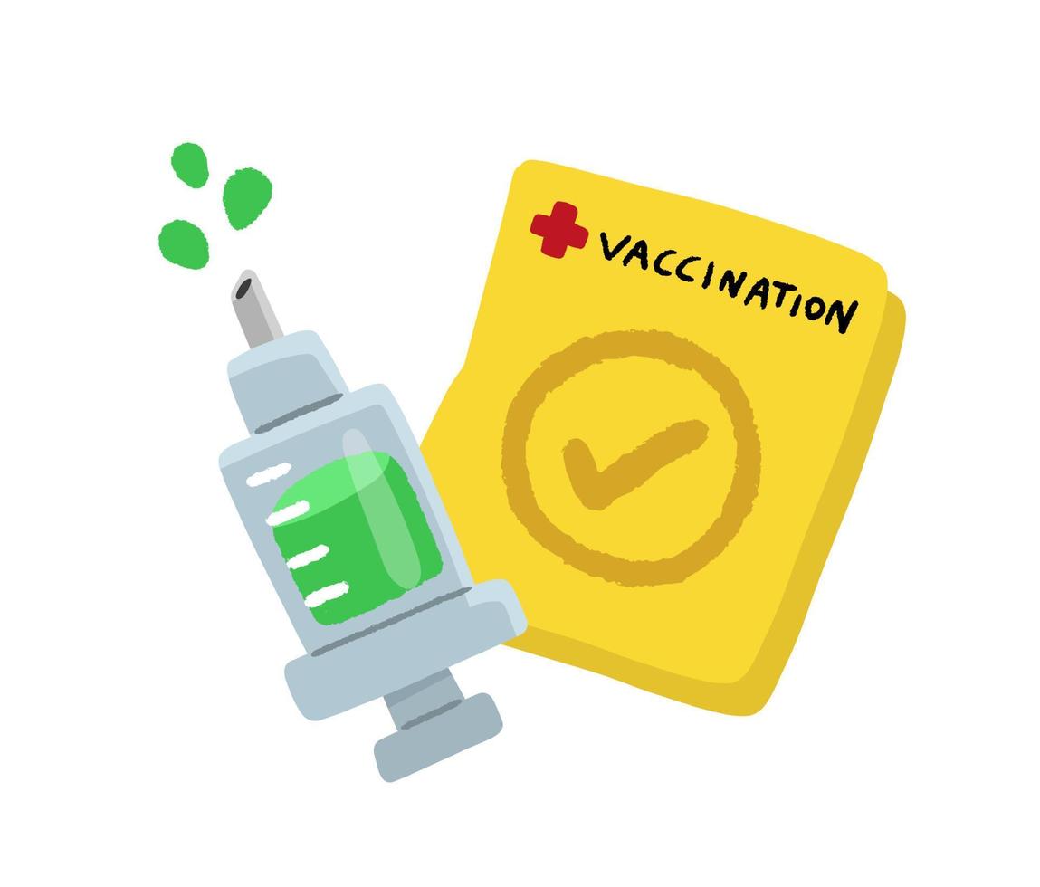 jeringa de vacuna y pasaporte de vacunación vector