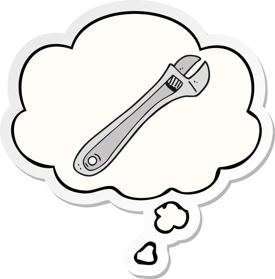 cartoon spanner and thought bubble as a printed sticker vector