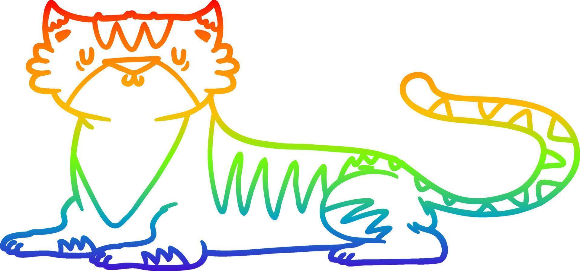 rainbow gradient line drawing cartoon tiger vector