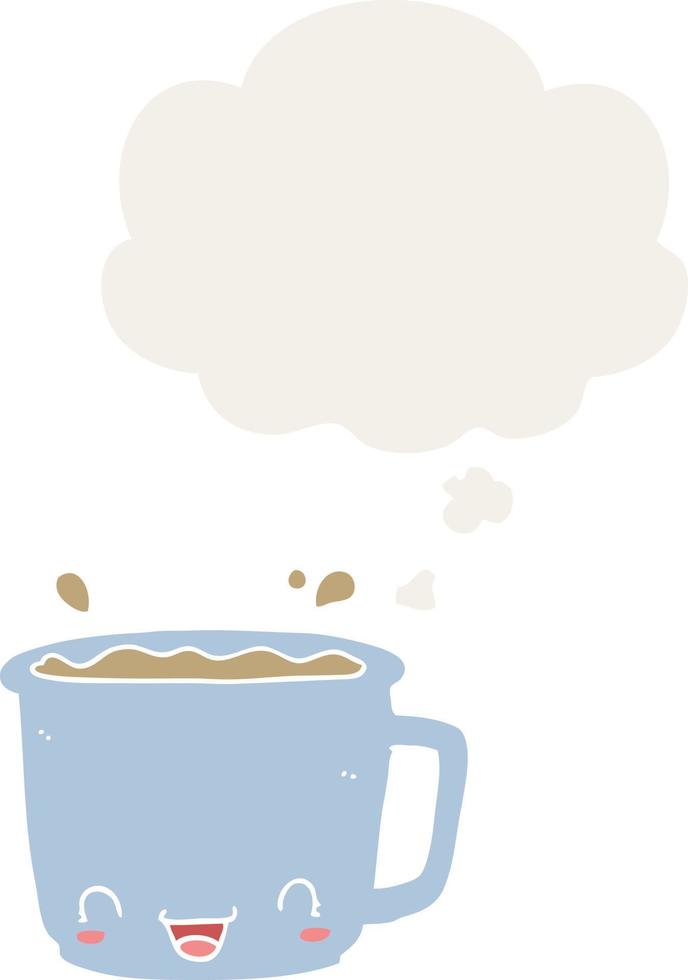 cartoon cup of coffee and thought bubble in retro style vector