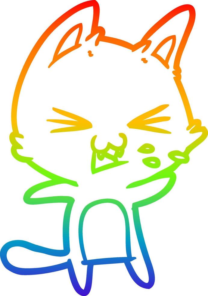 rainbow gradient line drawing cartoon cat hissing vector