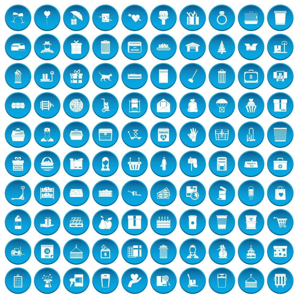 100 box icons set blue vector