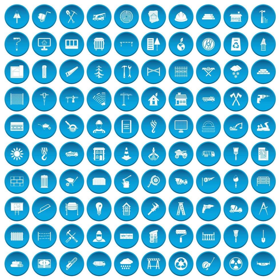 100 iconos de materiales de construcción conjunto azul vector