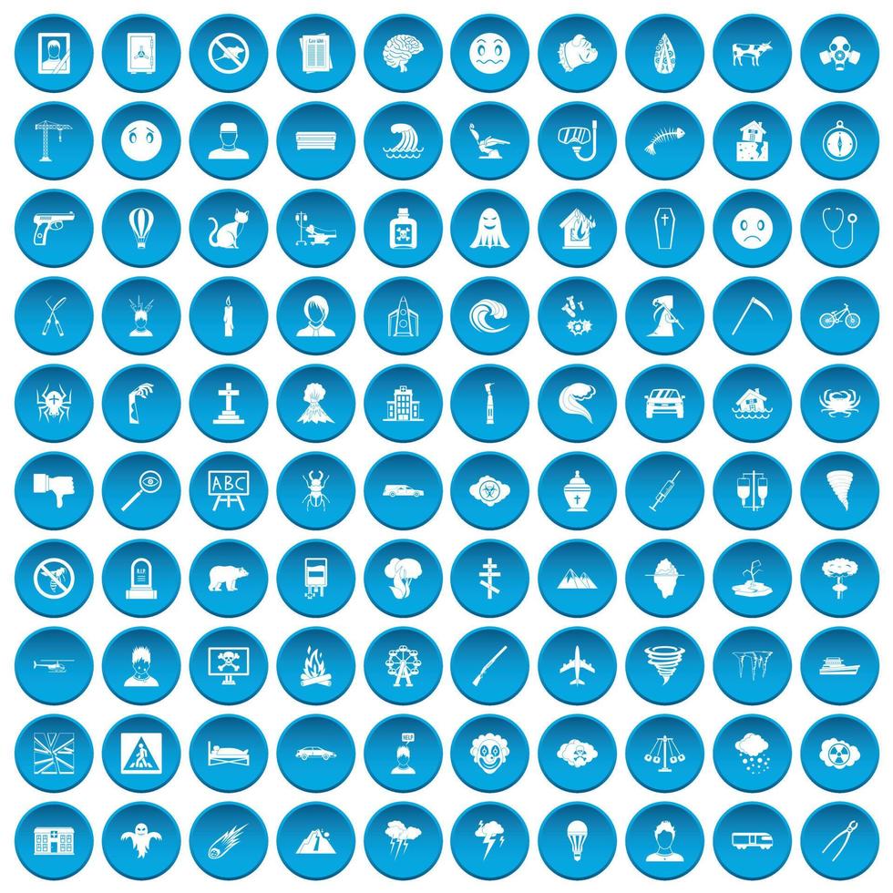 100 fobias iconos conjunto azul vector