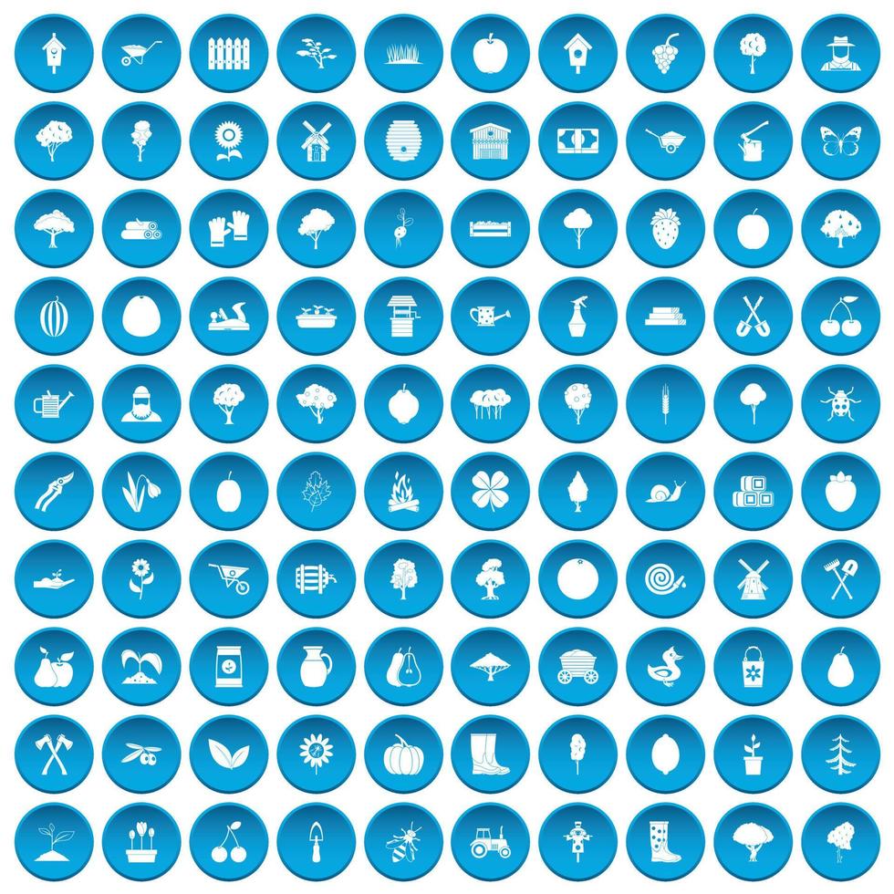 100 agriculture icons set blue vector