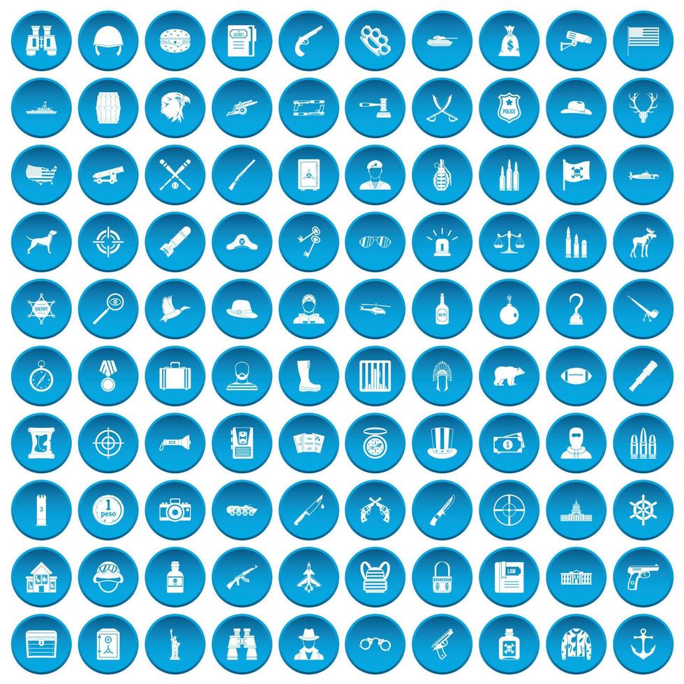 100 iconos de bala azul vector