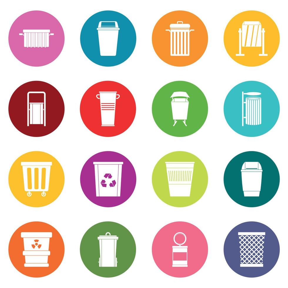 conjunto de iconos de contenedor de basura muchos colores vector