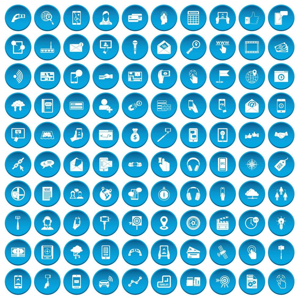 100 iconos móviles conjunto azul vector