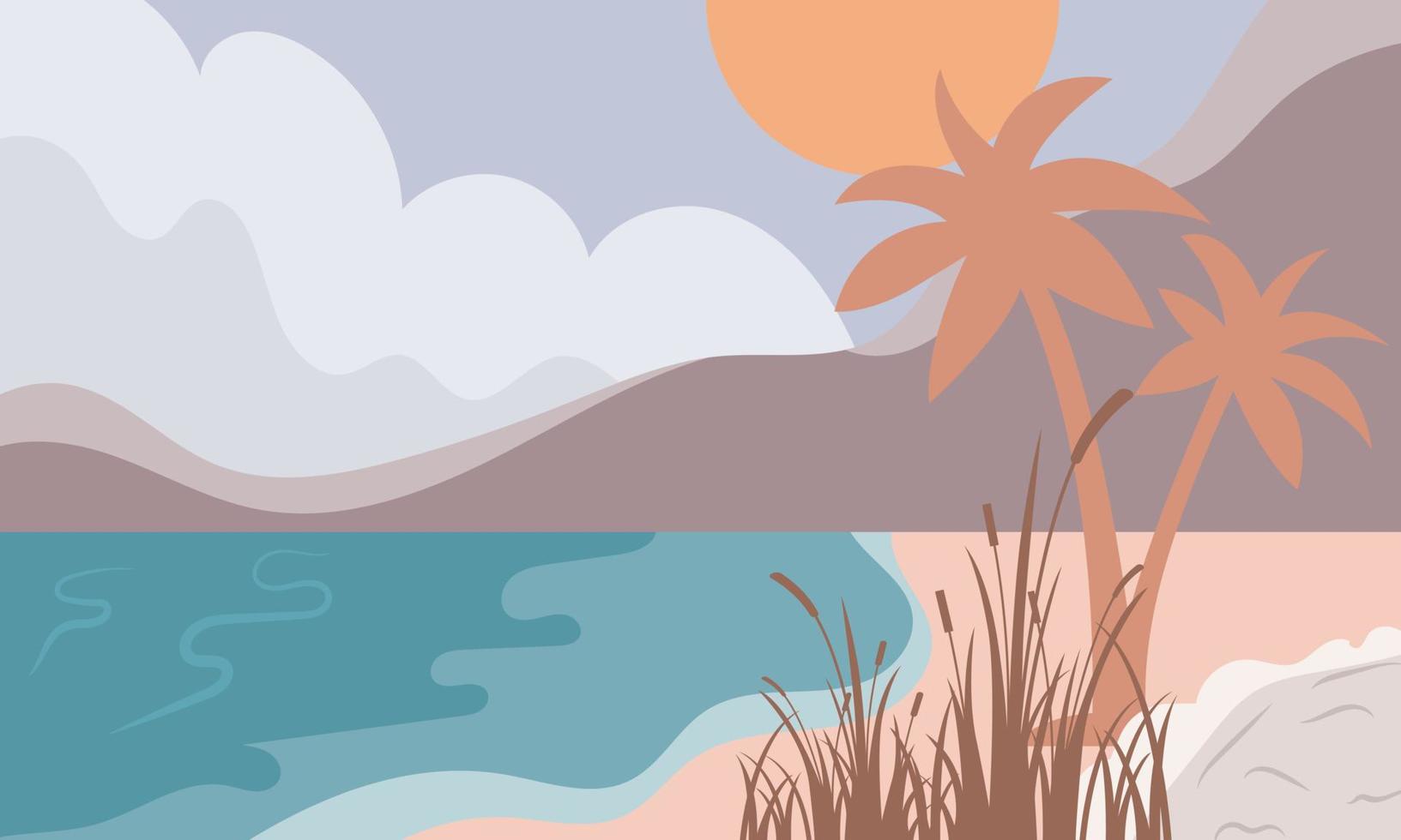 paisaje natural playa plana colores pastel vector