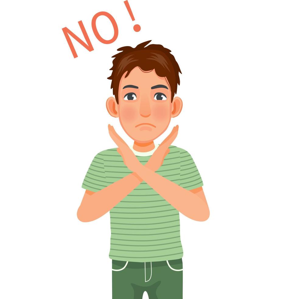 handsome young man showing no sign or stop gesture with x crossed arms vector