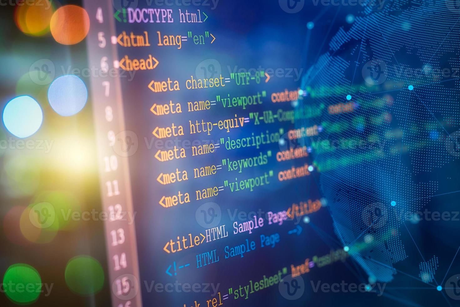 HTML code on computer monitor. Software  Web Developer Programming Code photo