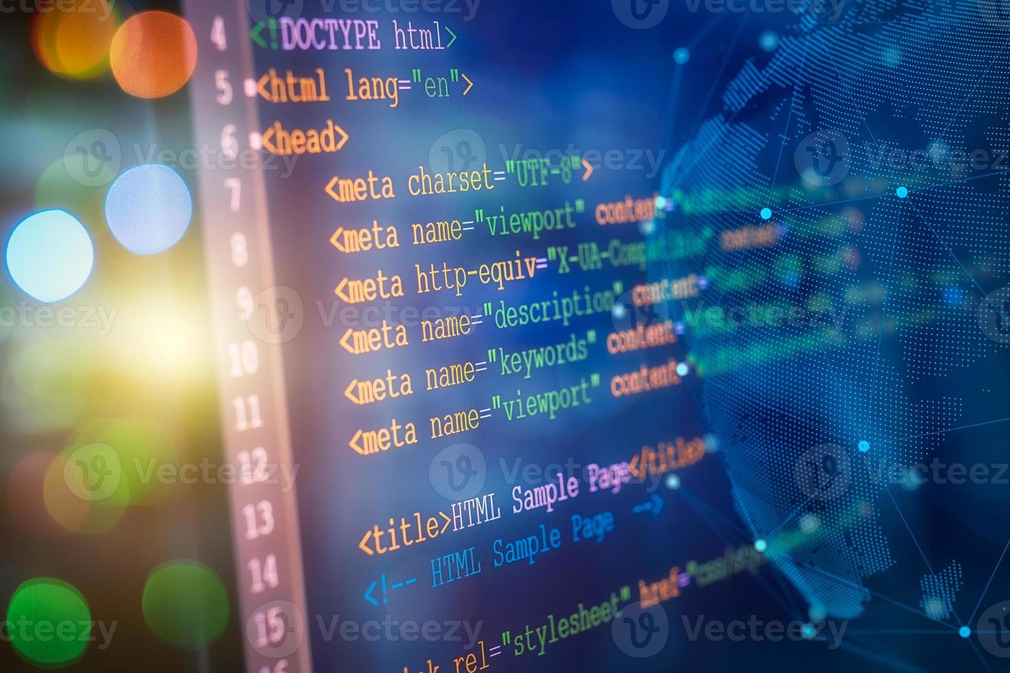 Html code on computer monitor software web developer programming code
