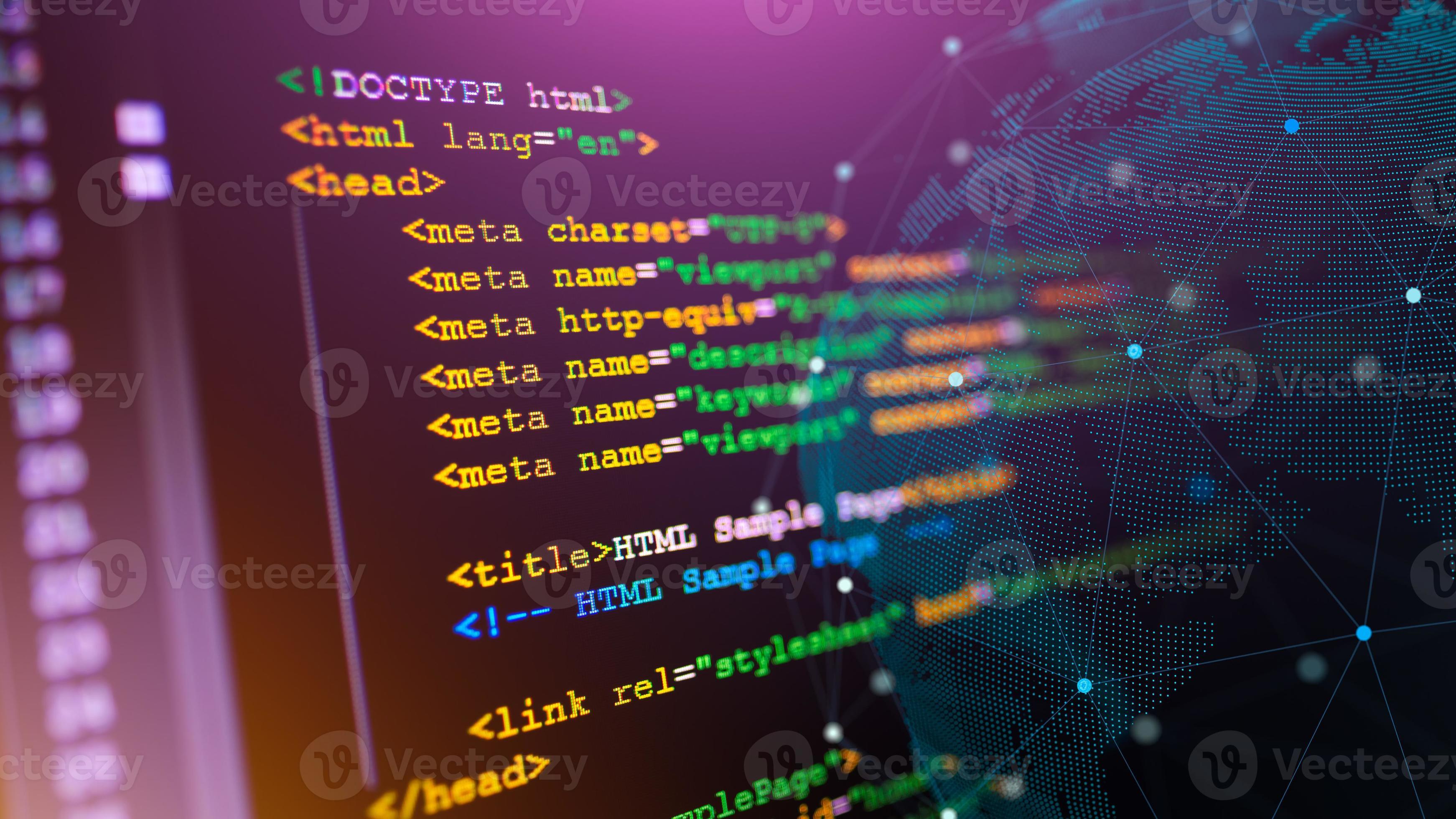 HTML code on computer monitor. Software Web Developer Programming Code ...