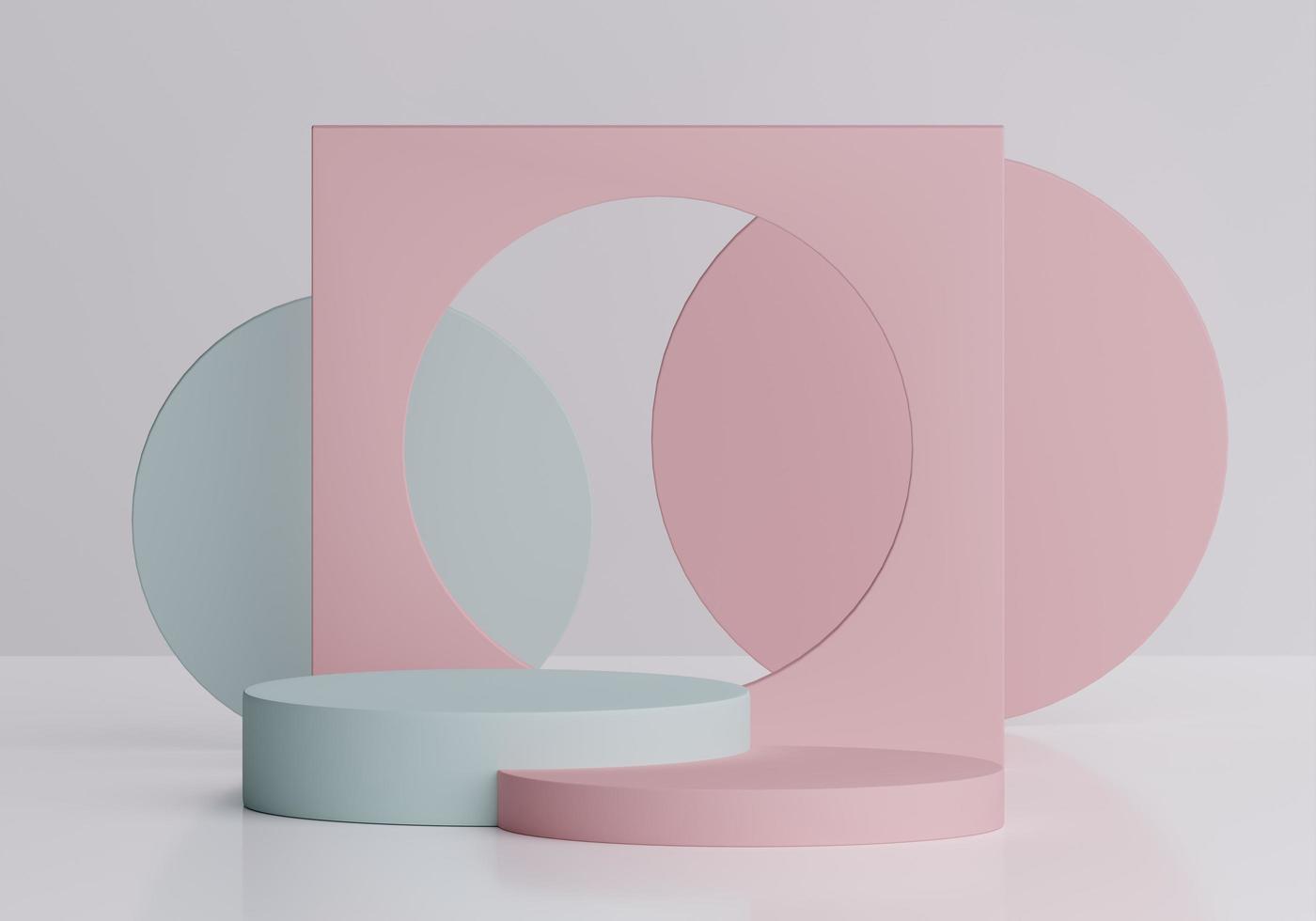 Pink round stage on white background with circle shapes in the middle. backdrop for product display. 3d rendering Premium Photo