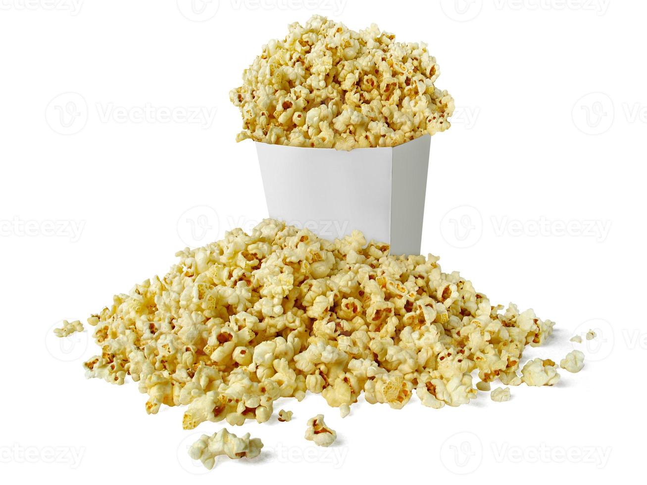 Popcorn in box isolated on white background photo