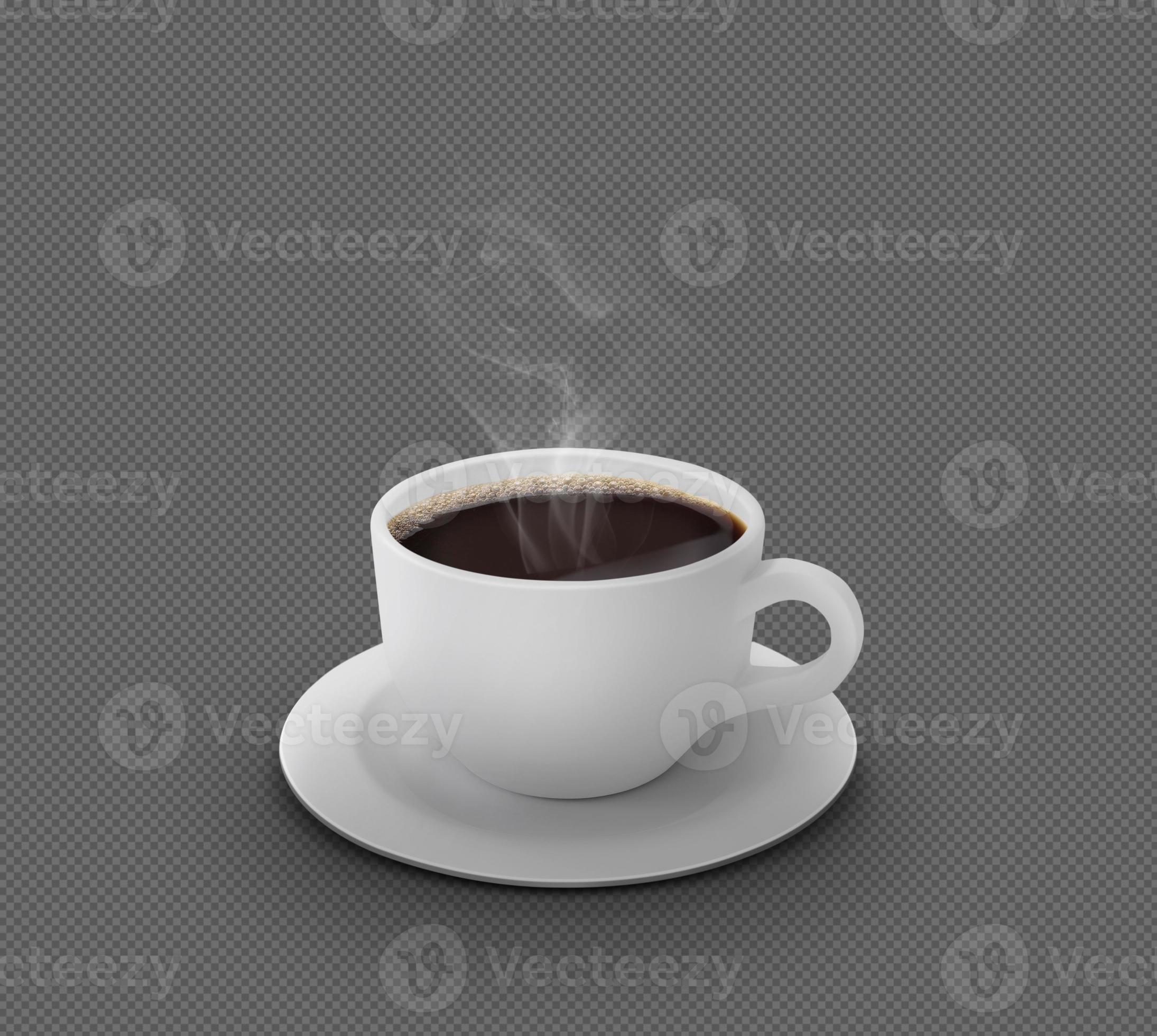 White realistic coffee cup with smoke isolated on transparent