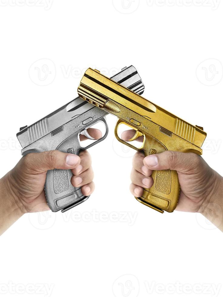 A man with gun silver metal and A man  with gun gold metal isolated on white background photo