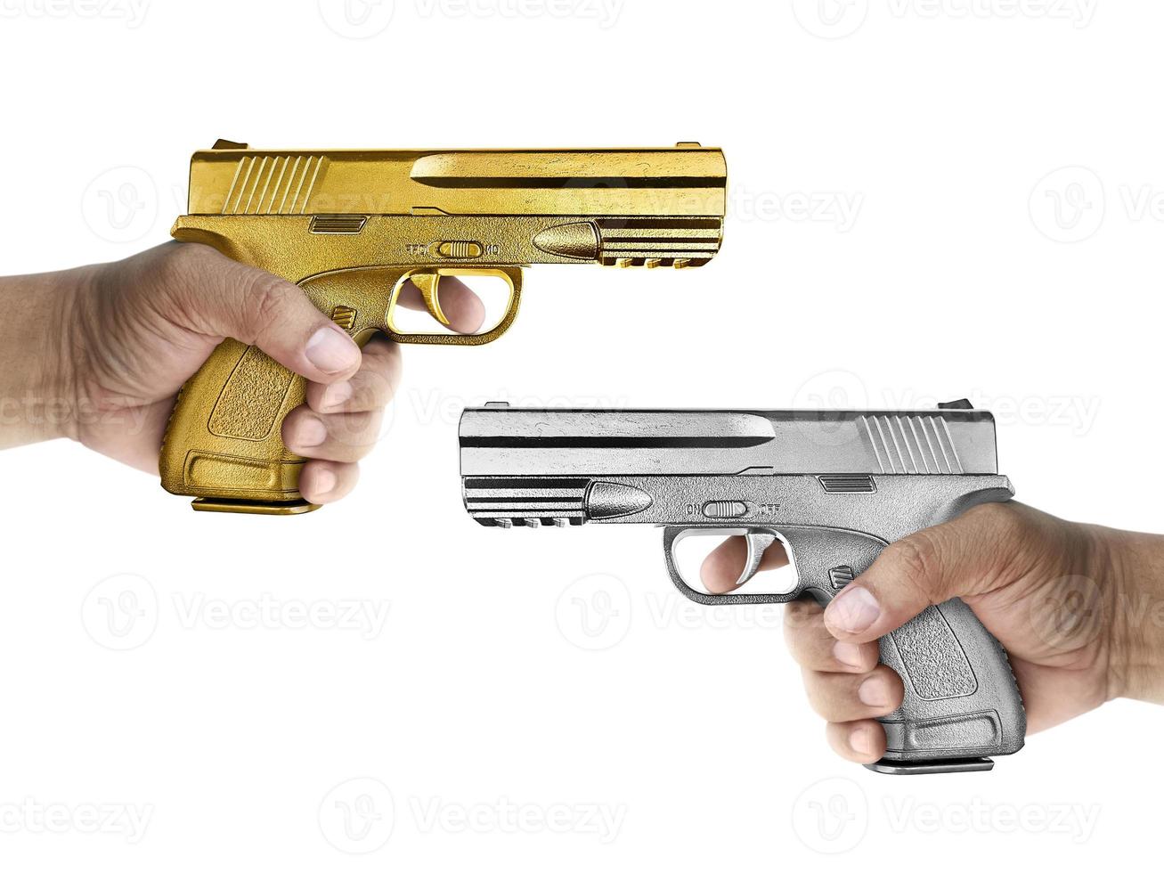 A man with gun silver metal and A man  with gun gold metal isolated on white background photo