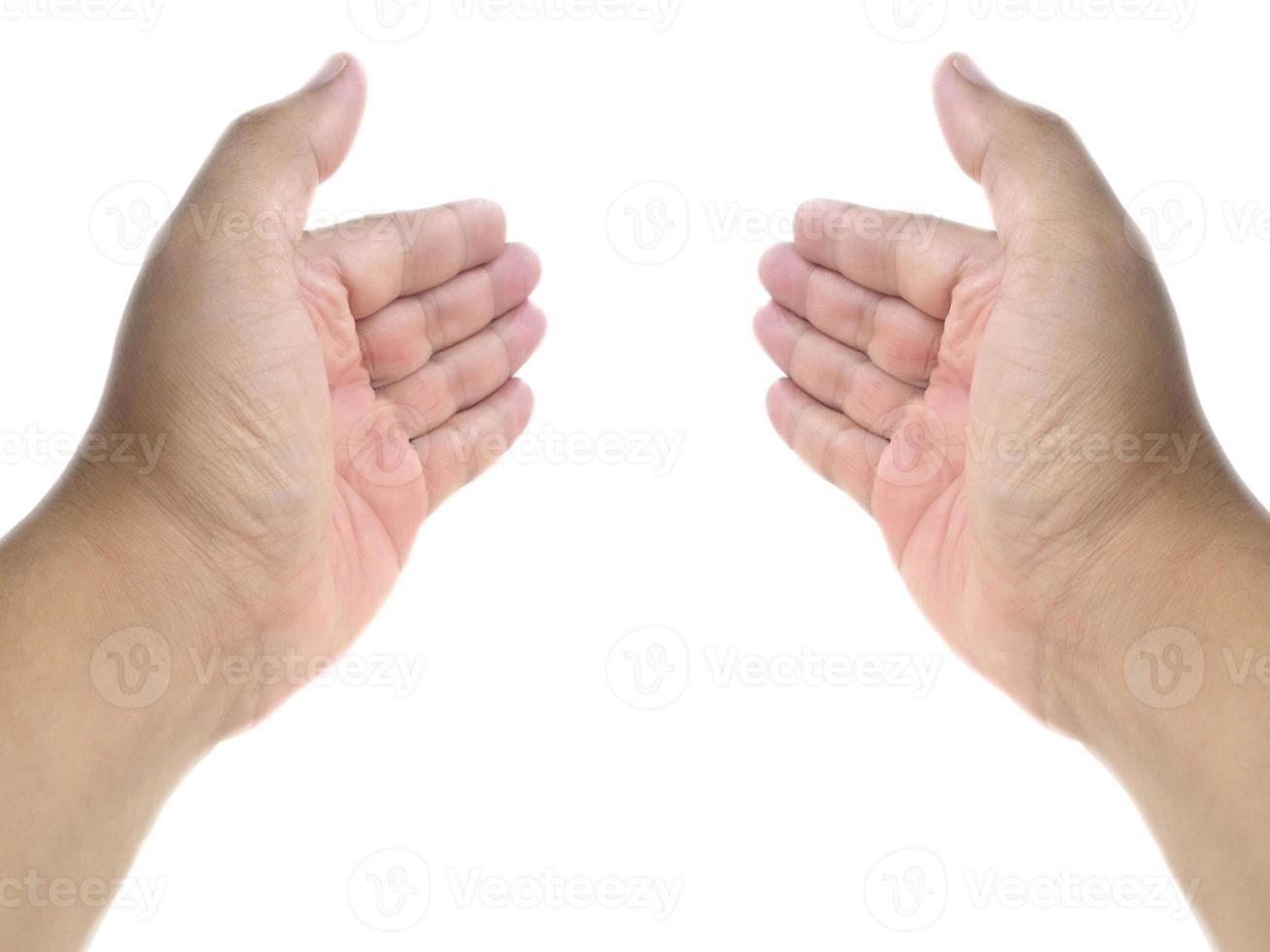 Two open empty hands with palms up, isolated on white background photo