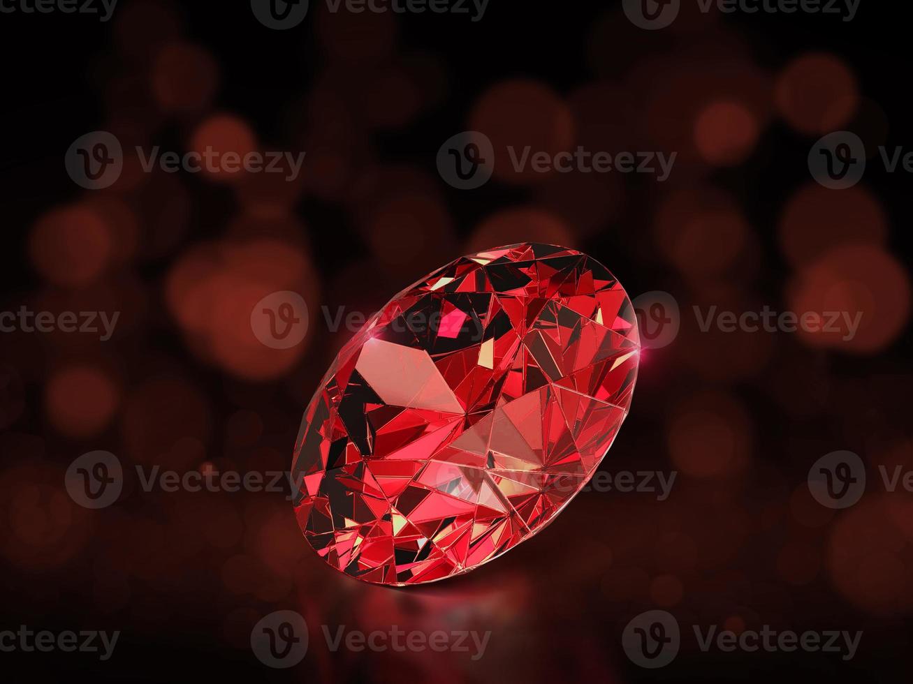 Red diamond on red abstract bokeh background. 3d render photo