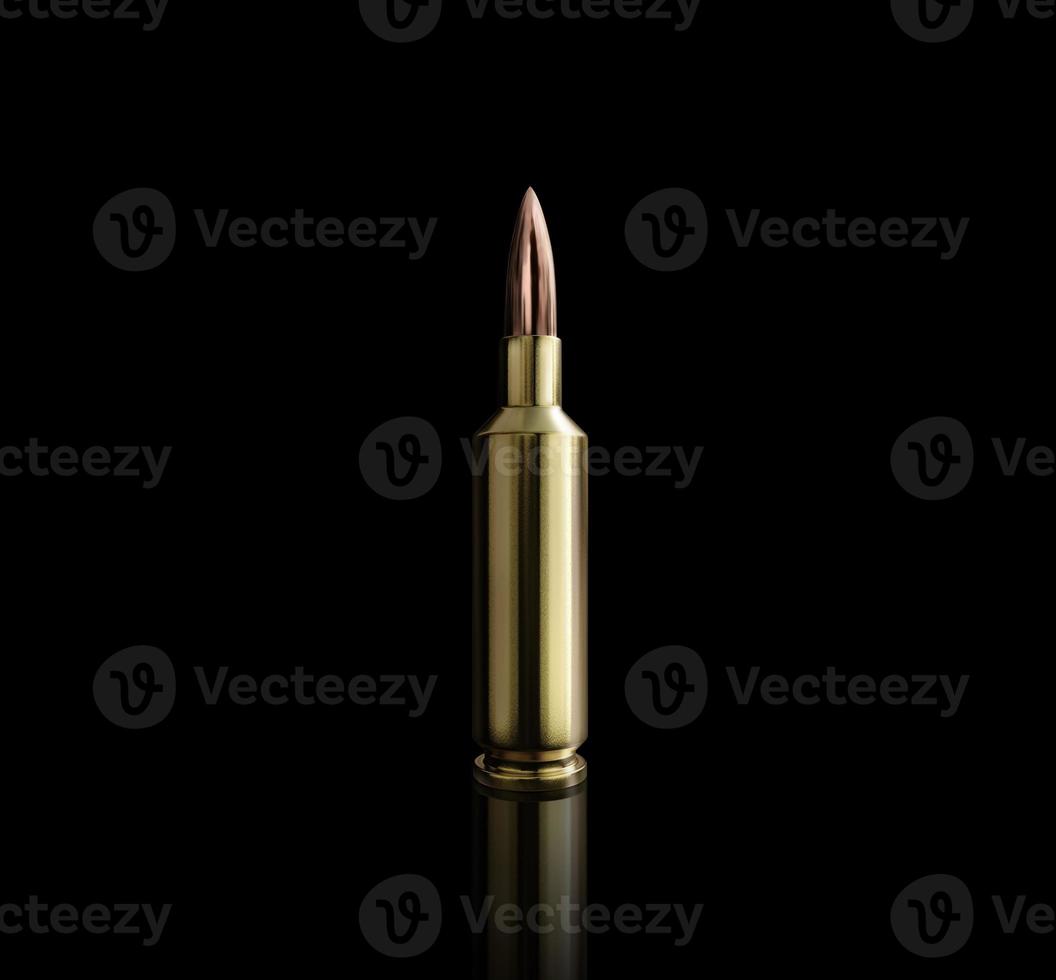 Bullet isolated on black background with reflexion. 3d render photo