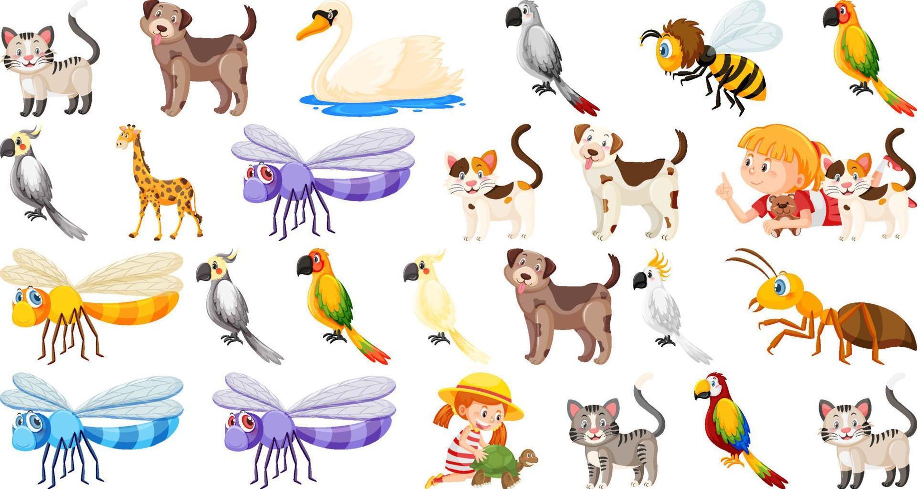 Set of various wild animals in cartoon style vector