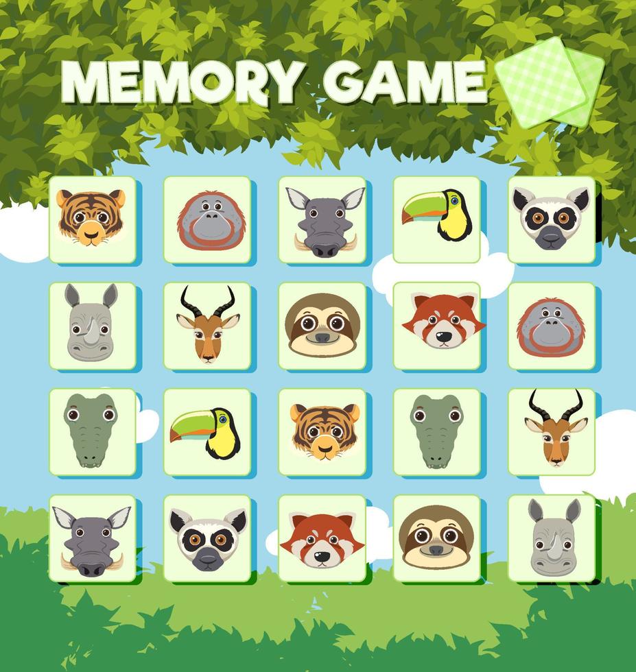 juego de cartas de memoria de animales vector