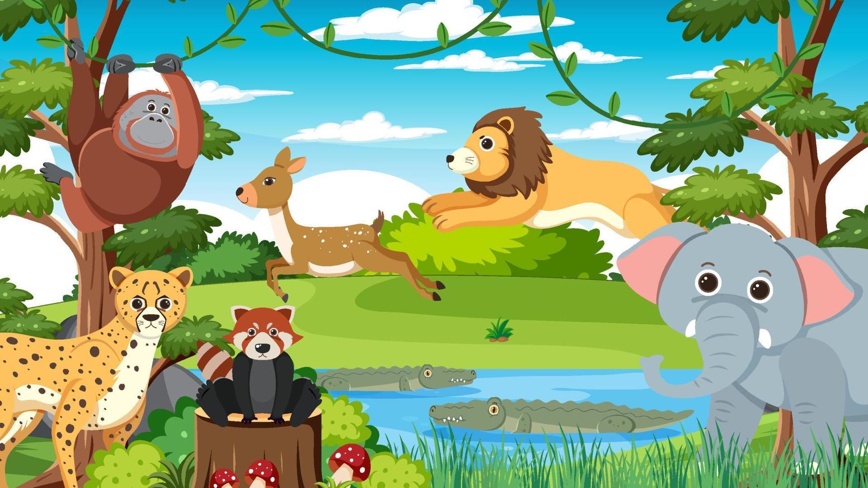 Cute wild animals in the forest vector