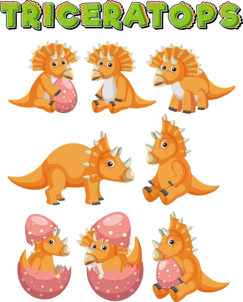 Different orange triceratops dinosaur collection vector