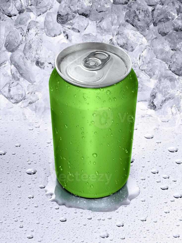 cans on water drops background photo