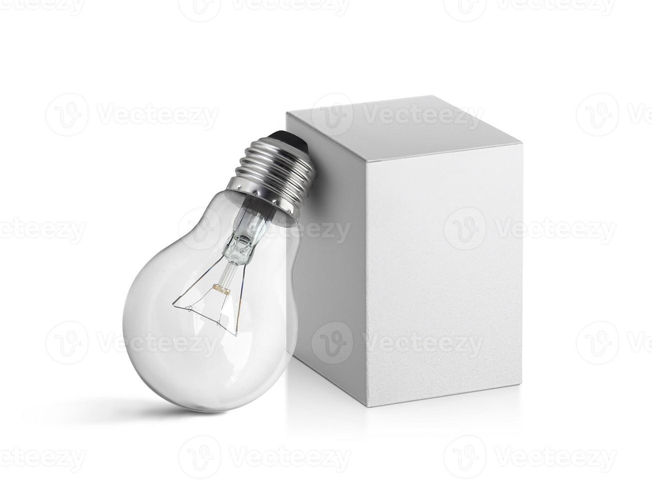 light bulb and box isolated on white background photo