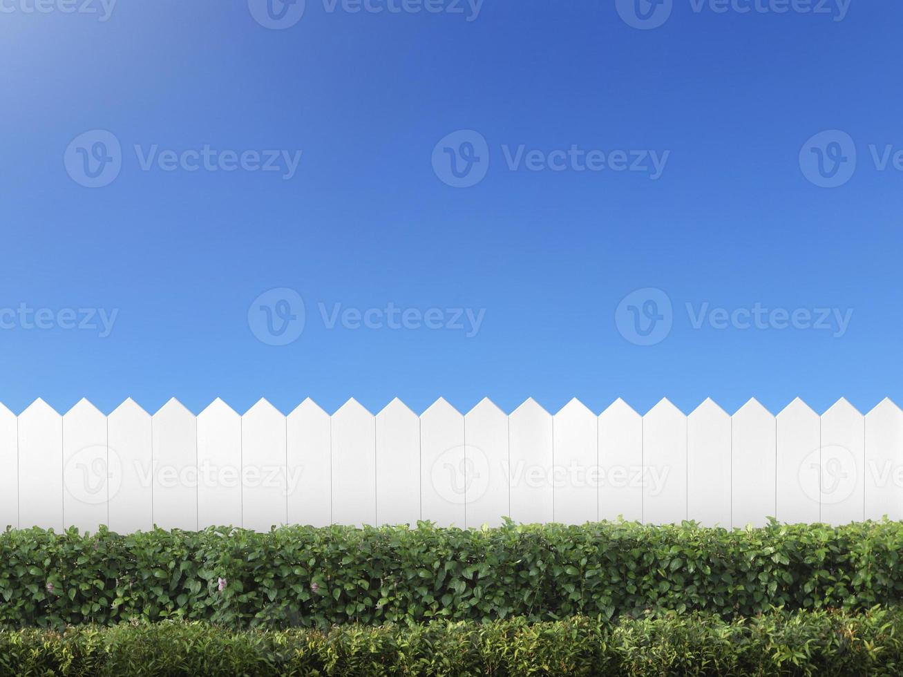 White wooden fence and on a clear blue sky background photo