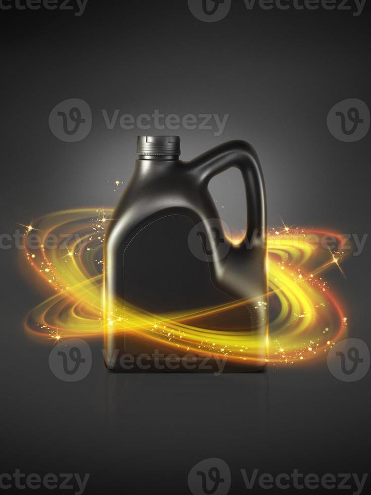 botella de aceite de motor sobre un fondo negro oscuro foto