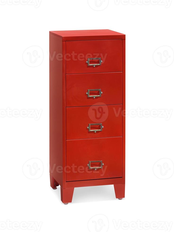 Red filing cabinet isolated on white background photo